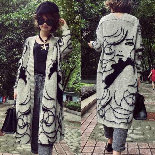 カーディガン ロングカーディガン レディース 柄 アウター ハイゲージ 体型カバー あったか 大人 ...