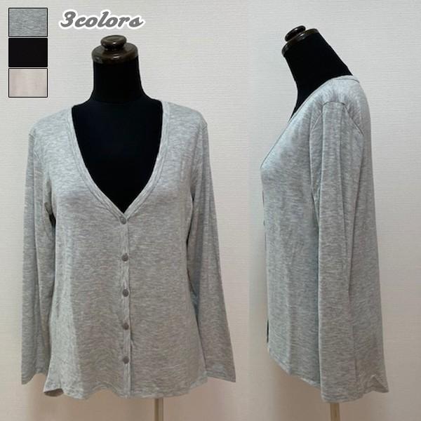 カーディガン カットソー ボタン付き レディース 長袖 トップス シンプル 薄手 体型カバー 送料無...