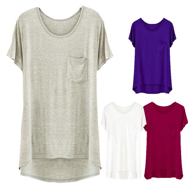 Tシャツ レディース 半袖 カットソー 胸ポケット Aライン 体型カバー シンプル Uネック 送料無...