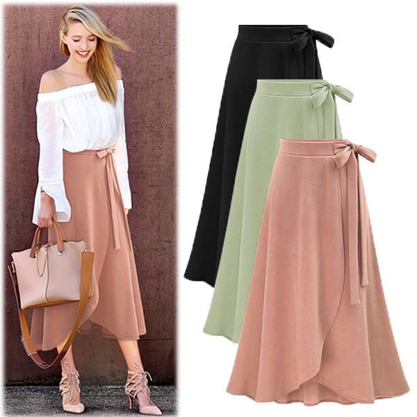 ロングスカート スカート リボン ウエストリボン きれいめ ゆるかわ ウエストゴム レディース 送料...