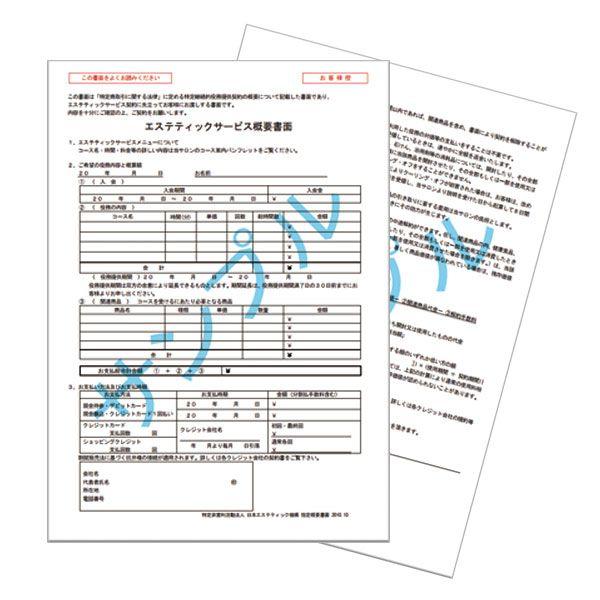エステティックサービス 概要書面 JEO A4サイズ 50組 契約書 説明書 同意書 エステサロン ...
