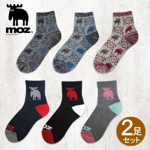 レディース 靴下 ハイカット クルー丈 ソックス moz モズ ロゴ 切替柄 ネイティブ柄 同色  2足セット 23〜25cm