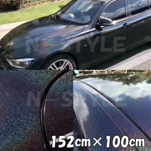 ダイヤモンドレーザー 152cm×100cm ブラック カーラッピングシートフィルム 耐熱耐水曲面対応 裏溝保護フィルム付 黒 マジョーラカメレオン オーロラ ラメ