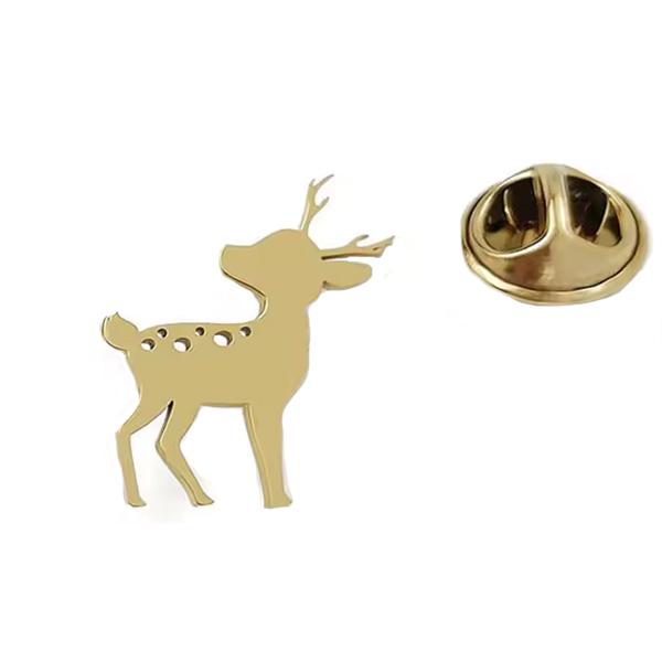 ピンズ ピン バッジ ブローチ バッヂ ( 金 ゴールド フラット ステンスレ ) 小鹿 シカ バン...