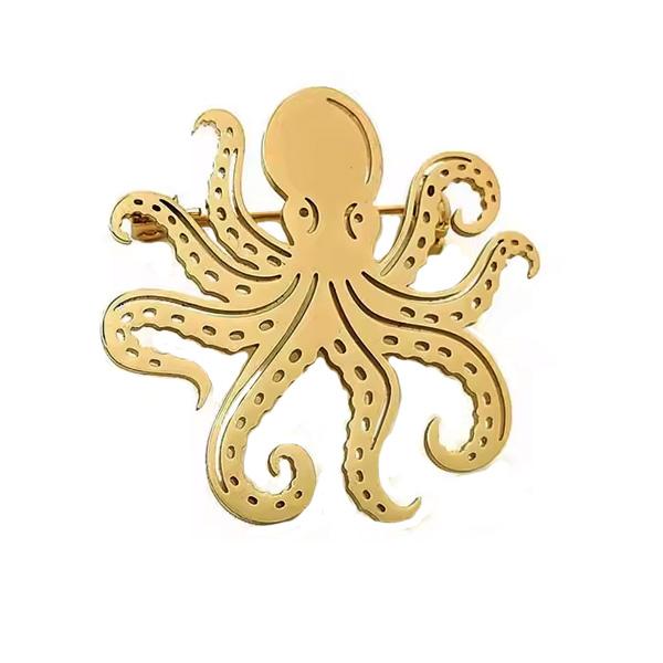 ピンズ ピン バッジ ブローチ バッヂ ( 金 ゴールド フラット ステンスレ ) タコ たこ 蛸 ...