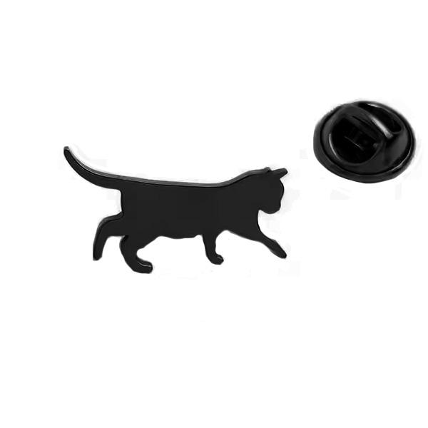 ピンズ ピン バッジ ブローチ バッヂ ( 黒 ブラック フラット ステンスレ ) 右向き ねこ ネ...
