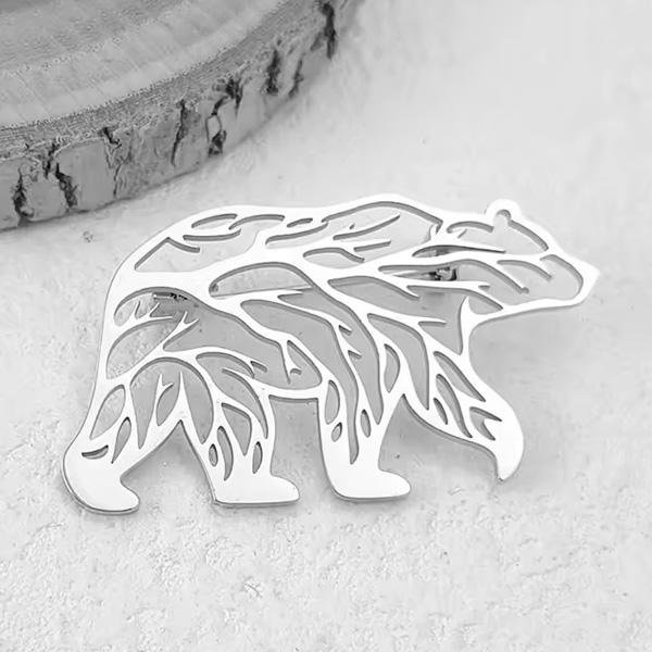 ピンズ ピン バッジ ブローチ バッヂ ( 銀 シルバー ) 中空 熊 クマ くま ベアー 送料無料