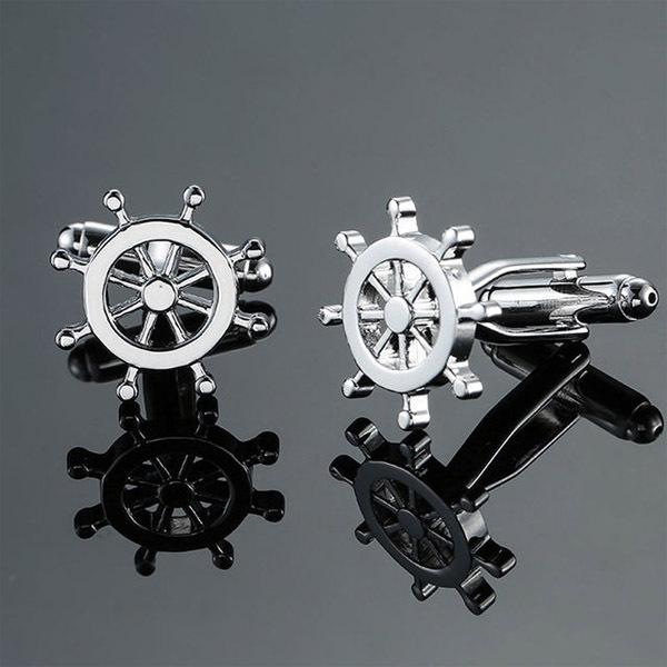 舵 海 船 ( シルバー 銀 ) メンズシャツ カフス/ カフスボタン 送料無料