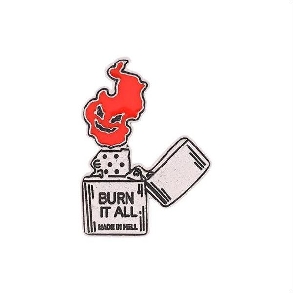 ピンズ ピン バッジ ブローチ ( ライター オイルライター ジッポ 火 BURN IT ALL 全...