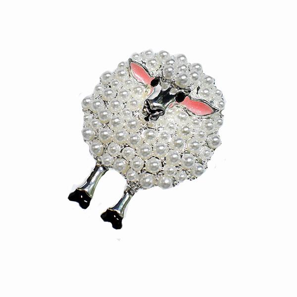 ピンズ ピン バッジ ブローチ バッヂ 銀 シルバー パール (正面 もさもさ ひつじ　羊 ヒツジ ...