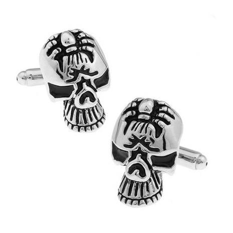 ドクロ スカル 骸骨 ヴィンテージ風 (シルバー 銀色) メンズシャツ カフス/ カフスボタン 送料...