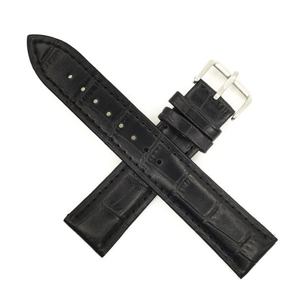腕時計 (ラグ幅 21mm) レザー 革ストラップ ベルト ヘビ柄 / 黒色  (ブラック )バネ棒...