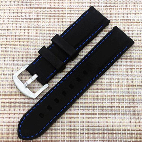 腕時計ベルト (ラグ幅 20mm) 黒-青ステッチ (ブラック/ブルー) シリコンラバー 腕時計 ス...
