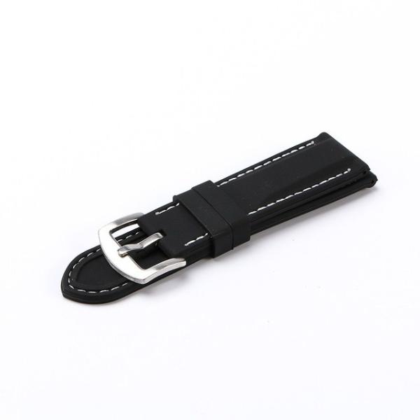 腕時計ベルト (ラグ幅 22mm) 黒-白ステッチ (ブラック/ホワイト) シリコンラバー 腕時計 ...