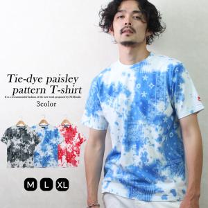 Tシャツ メンズ 半袖 プリント 総柄 タイダイ ペイズリー 海 30代 40代 ブランド LUXE/R ラグジュ タイト やんちゃ 細身 ブルー レッド ブラック  春服 夏服｜nukhoric