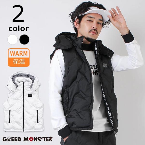 メンズ ゴルフウェア ダウンベスト 防寒 寒さ対策 フードベスト シームレス フード 脱着可能 ブラ...