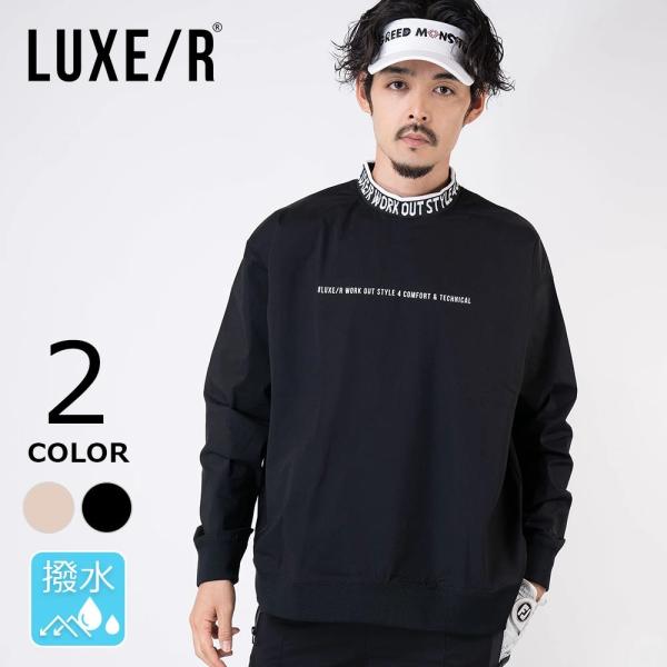 ゴルフウェア メンズ LUXE/R GOLF ロゴ リブ ストレッチ 長袖 プルオーバー モックネッ...