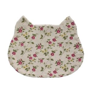 おしゃれな猫の顔型フードマット 花柄 ピンク フローラル