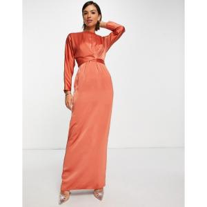 エイソス (ASOS DESIGN) レディース ワンピース ワンピース・ドレス Satin Maxi Dress With Batwing Sleeve And Wrap Waist In Rust ()｜nul-select