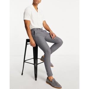 エイソス (ASOS DESIGN) メンズ スラックス ボトムス・パンツ Super Skinny Suit Trousers In Grey Birdseye (グレー)｜nul-select