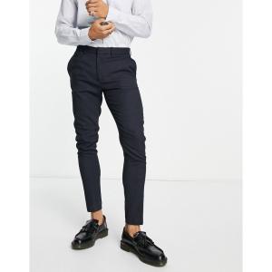 エイソス (ASOS DESIGN) メンズ スラックス ボトムス・パンツ Wedding Super Skinny Suit Trousers In Dark Navy Micro Texture (ネイビー)｜nul-select