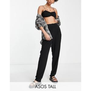 エイソス (ASOS DESIGN) レディース ボトムス・パンツ Tall Linen Soft Tapered Mom Trousers In Black (ブラック)｜nul-select