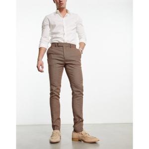 エイソス (ASOS DESIGN) メンズ スキニー・スリム ボトムス・パンツ Wedding Smart Skinny Trousers With Micro Texture In Camel (ホワイト)