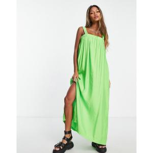 トップショップ (Topshop) レディース ワンピース ワンピース・ドレス Shirred Square Neck Linen Midi Dress In Green (グリーン)｜nul-select