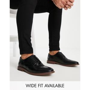 エイソス (ASOS DESIGN) メンズ 革靴・ビジネスシューズ シューズ・靴 Brogue Shoes In Black Faux Leather (ブラック)｜nul-select