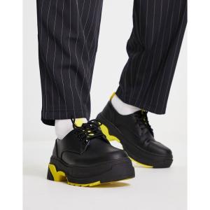 エイソス (ASOS DESIGN) メンズ シューズ・靴 Shoe In Black Faux Leather With Chunky Sole (ブラック)｜nul-select