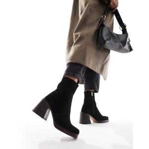 エイソス (ASOS DESIGN) レディース ブーツ シューズ・靴 Region Suede Mid-Heel Boots In Black (ブラックスエード)｜nul-select