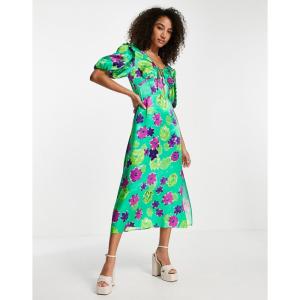 トップショップ (Topshop) レディース ワンピース ワンピース・ドレス Graphic Floral Midi Angel Sleeve Dress In Green (グリーン)｜nul-select