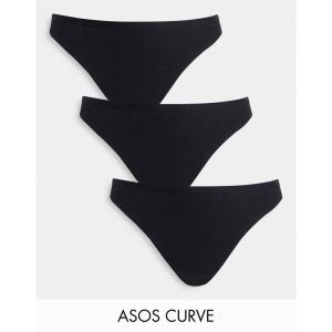 エイソス (ASOS Curve) レディース ショーツのみ インナー・下着 Curve 3 Pack Ribbed Thong In Black (ブラック)｜nul-select