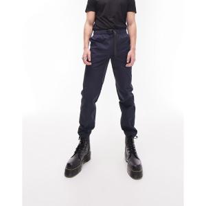 トップマン (Topman) メンズ カーゴパンツ ボトムス・パンツ Relaxed Belted Cargo Trousers With Seam Detail In Navy (ネイビー)｜nul-select