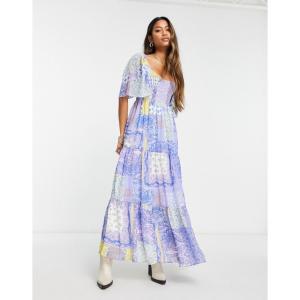 エイソス (ASOS DESIGN) レディース ワンピース ワンピース・ドレス Scoop Neck Maxi Dress With Raw Edge In Mixed Scarf Print ()｜nul-select