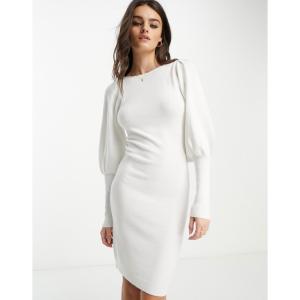 フレンチコネクション (French Connection) レディース ワンピース ワンピース・ドレス Volume Sleeve Knitted Midi Dress In White (ウィンターホワイト)｜nul-select