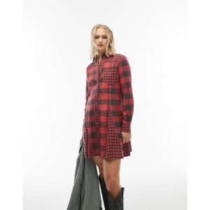 トップショップ (Topshop) レディース ワンピース ワンピース・ドレス Contrast Check Mini Shirt Dress In Multi (マルチカラー)｜nul-select