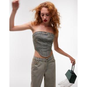 トップショップ (Topshop) レディース ベアトップ・チューブトップ・クロップド トップス Denim Corset Top In Authentic Blue (ブリーチブルー)