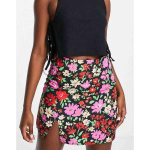 モンキ (Monki) レディース ミニスカート スカート Occasion Mini Skirt In Bright Floral Print Co-Ord ()｜nul-select