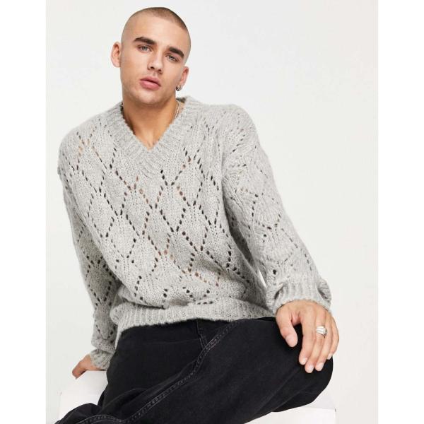 エイソス (ASOS DESIGN) メンズ ニット・セーター トップス Knitted Point...