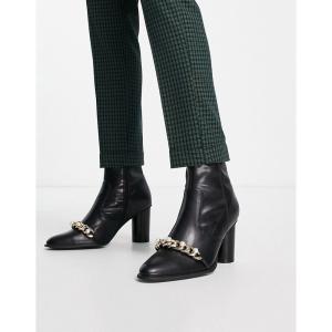 エイソス (ASOS DESIGN) メンズ ブーツ シューズ・靴 Heeled Chelsea Boots In Black Faux Leather With Pearl Chain Detail (ブラック)｜nul-select