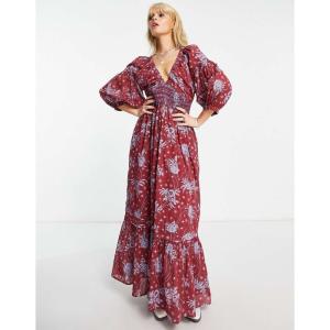 フリーピープル (Free People) レディース ワンピース ワンピース・ドレス Floral Print Boho Maxi Dress In Wine ()｜nul-select