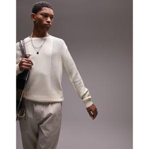 トップマン (Topman) メンズ ニット・セーター トップス Knitted Pointelle Jumper In Stone (クリーム)｜nul-select