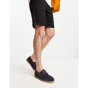 エイソス (ASOS DESIGN) メンズ デッキシューズ シューズ・靴 Boat Shoes In Navy Suede With Natural Sole (ネイビー)｜nul-select