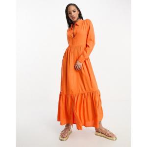 モンキ (Monki) レディース ワンピース ワンピース・ドレス Poplin Maxi Shirt Dress In Orange (オレンジ)｜nul-select