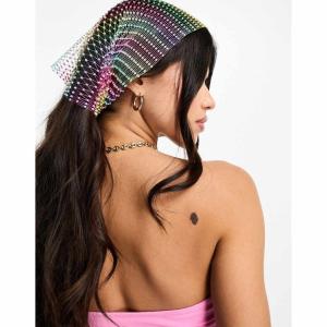 エイソス (ASOS DESIGN) レディース マフラー・スカーフ・ストール Diamante Fishnet Headscarf In Multi (マルチカラー)