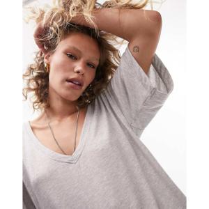 トップショップ (Topshop) レディース Tシャツ トップス Premium Basic Slouchy V Neck Tee In Grey Marl (グレー)｜nul-select