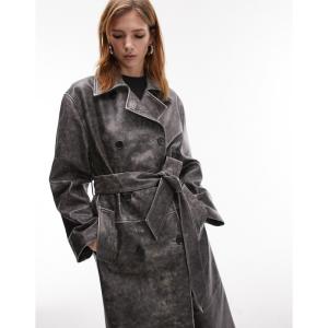 トップショップ (Topshop) レディース トレンチコート アウター Real Leather Washed Effect Trench Coat In Grey (グレー)｜nul-select