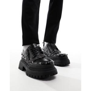 エイソス (ASOS DESIGN) メンズ 革靴・ビジネスシューズ シューズ・靴 Chunky Lace Up Shoes In Black With Silver Hardware (ブラック)｜nul-select