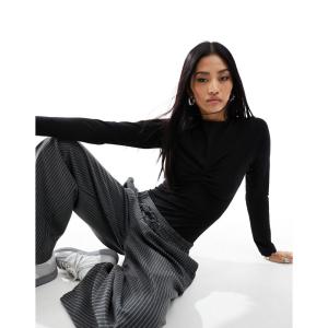 ニュールック (New Look) レディース ボディースーツ インナー・下着 Long Sleeve Twist Detail Body In Black (ブラック)｜nul-select